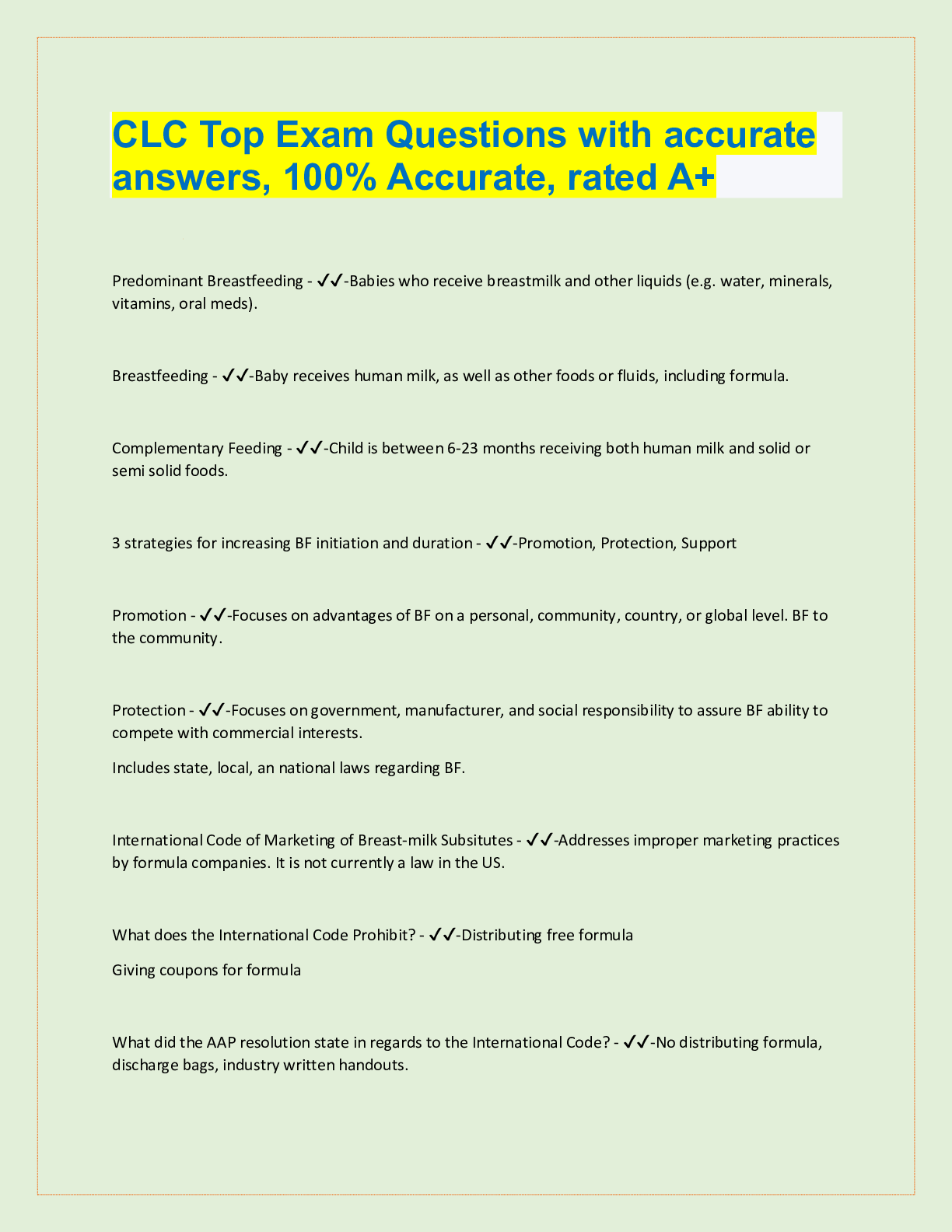 Preview image for CLC Top Exam Questions with accurate  answers, 100% Accurate, rated A+